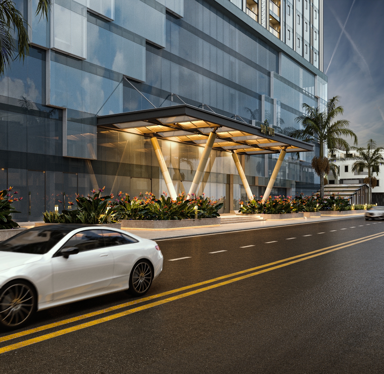 Lối vào Tara Tower nhìn từ mặt đường